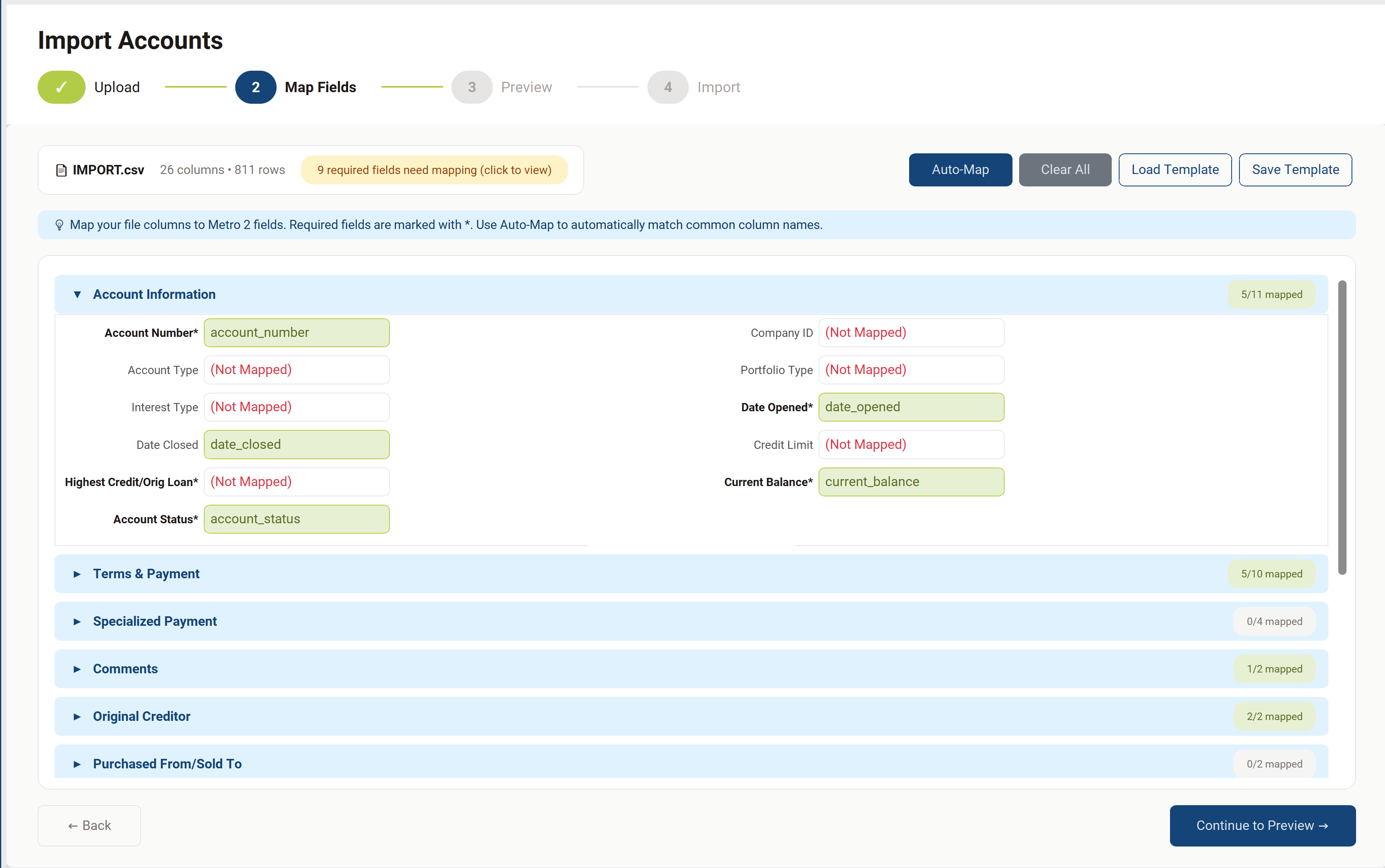 Import map fields